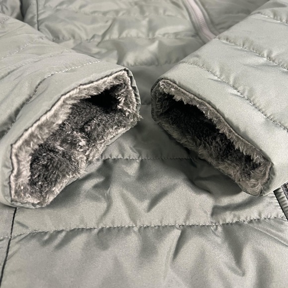 The North Face Jacket Womens Medium Green Reversible Fleece Long Hooded Coat - Picture 5 of 16